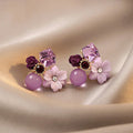 Purple Crystal Flower Stud Earrings For Woman - AR-07