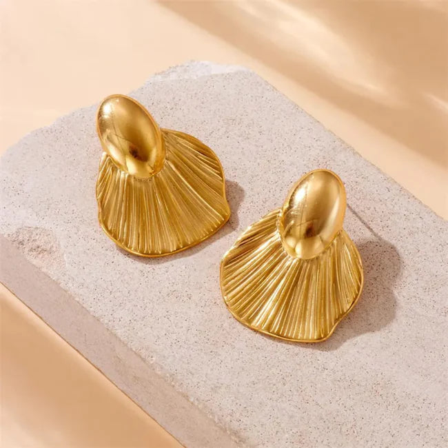 Gold Shell Fan Statement Earrings - AR - 184 - 185