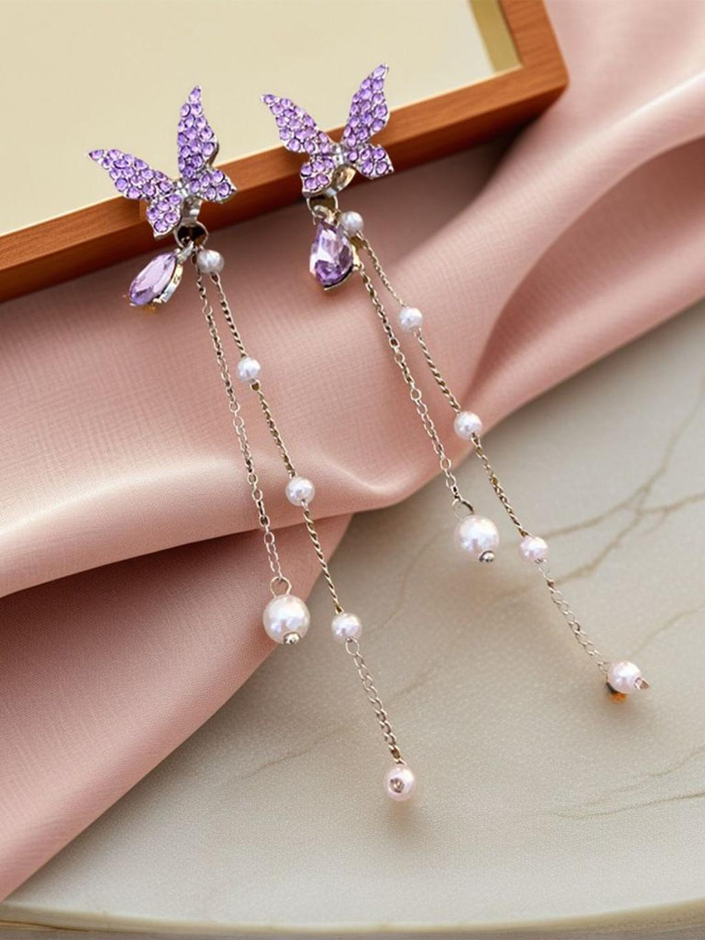 Purple Butterfly Dangle Earrings - AR-87