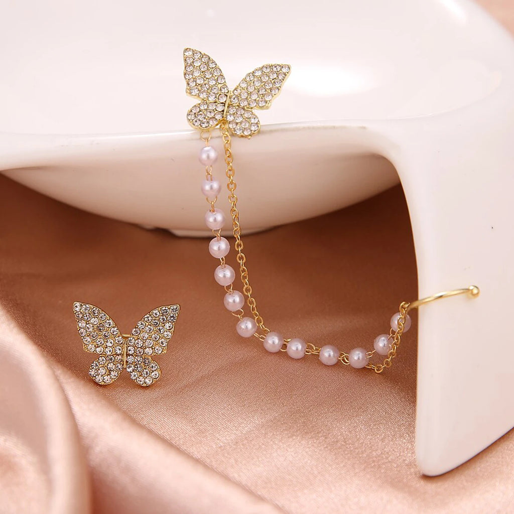 Crystal Butterfly Cuff Earrings - AR-89