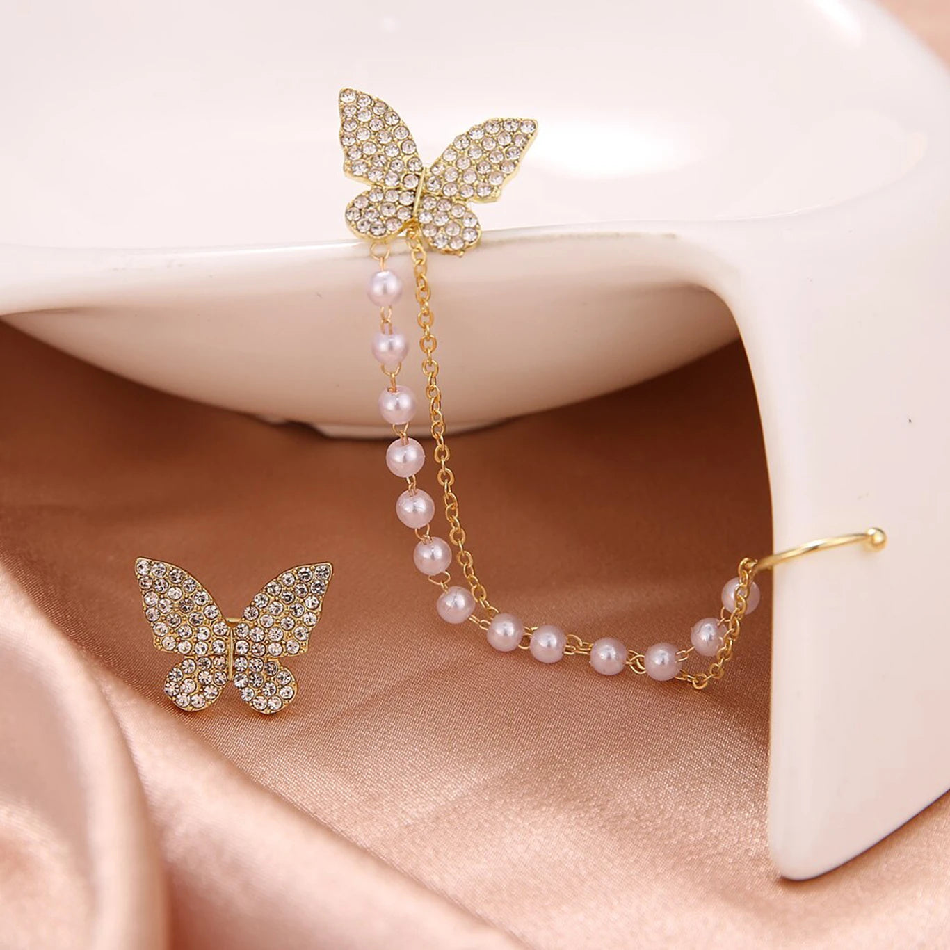Crystal Butterfly Cuff Earrings - AR-89