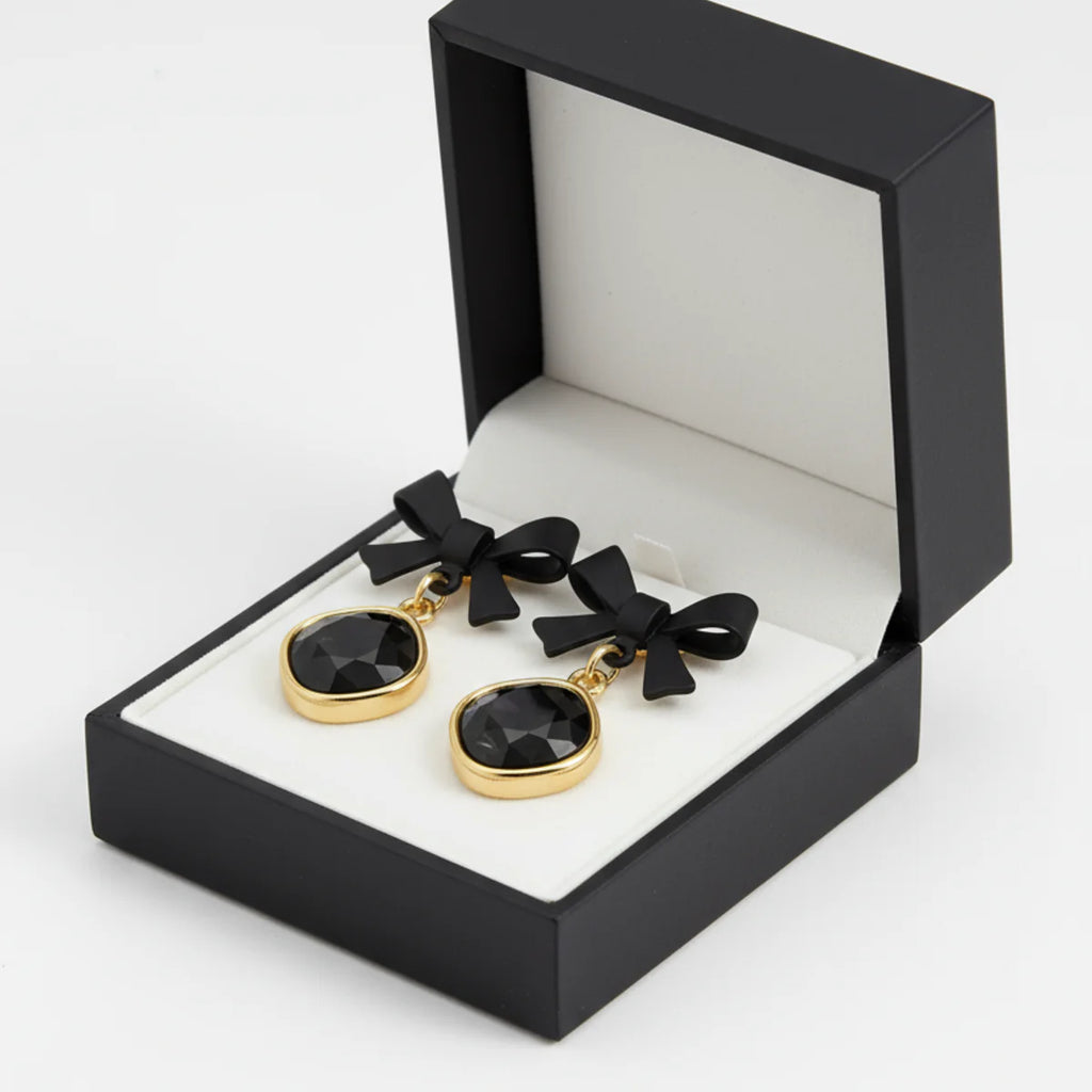 Midnight Bow Elegance Drop Earrings - AR-19