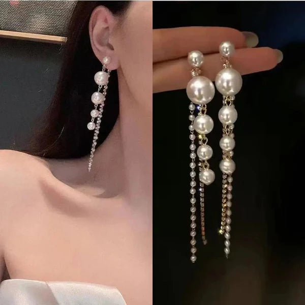 Long Pearl Drop Dangle Earrings - AR-45