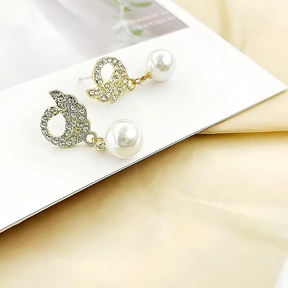 Crystal Swan Dangle Earrings - AR-114