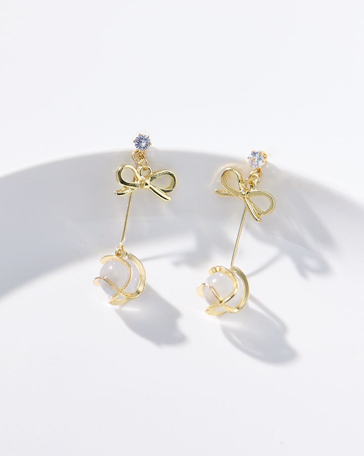 Gold bow tulip drop earrings - AR-141