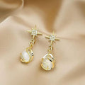 Crystal Star Pearl Drop Earrings - AR - 199
