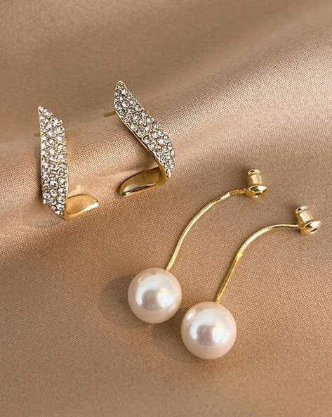 Korean-inspired Diamond Pearl Earrings - AR-112