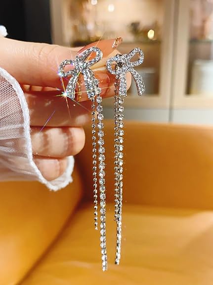 Korean Bow Chain Drop Earrings - AR-90