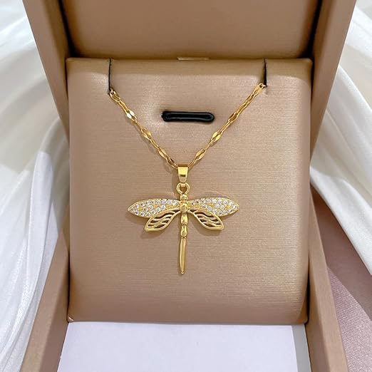 Golden Whisper Dragonfly Necklace - NK-09