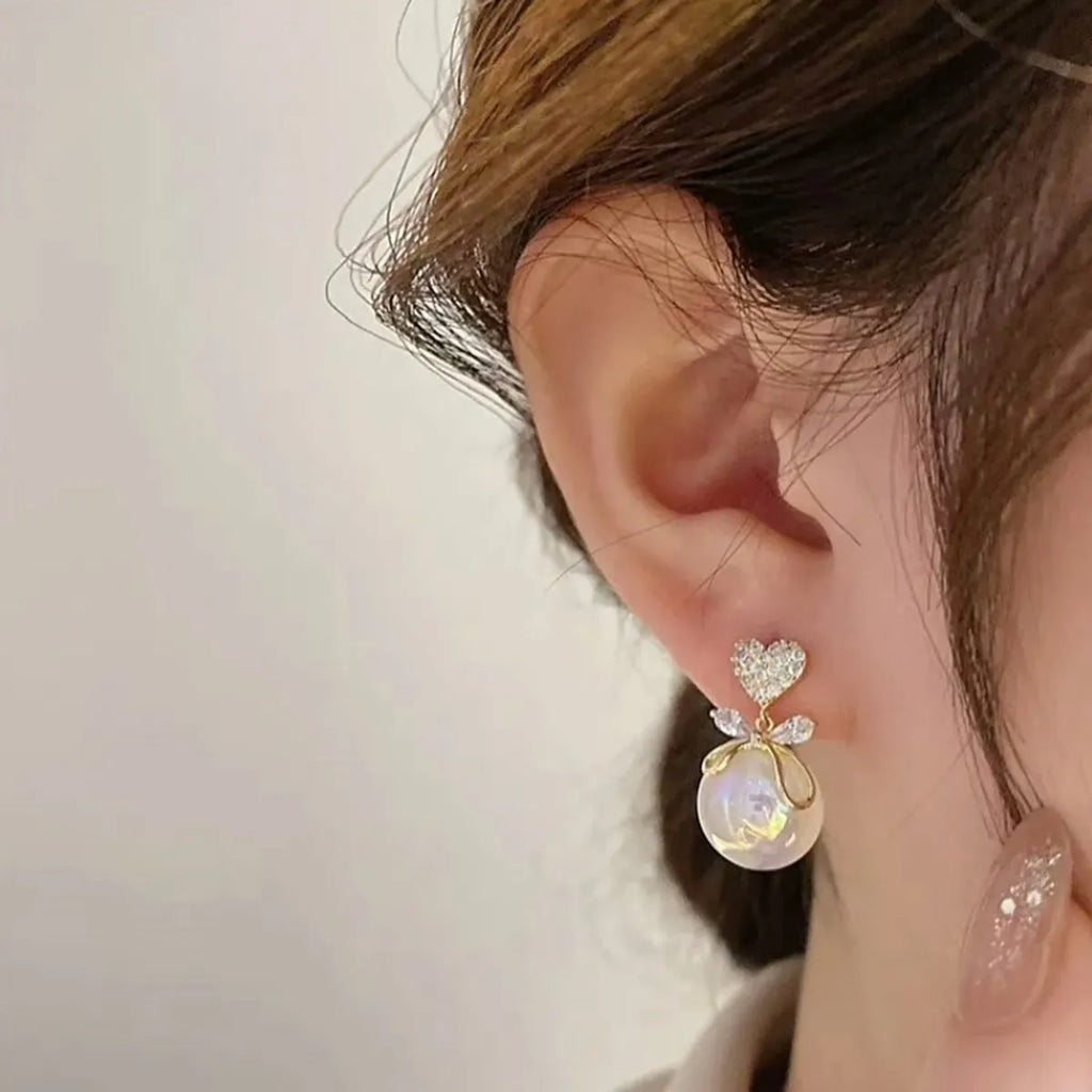 Korean Exquisite Bow Pearl Earrings - AR-113