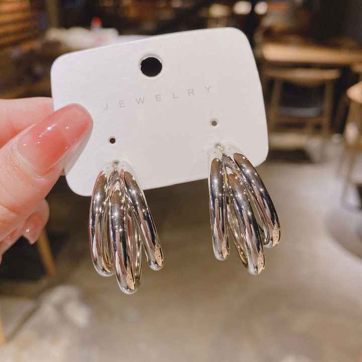 Silver Triple Hoop Earrings - AR-13