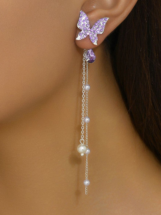 Purple Butterfly Dangle Earrings - AR-87