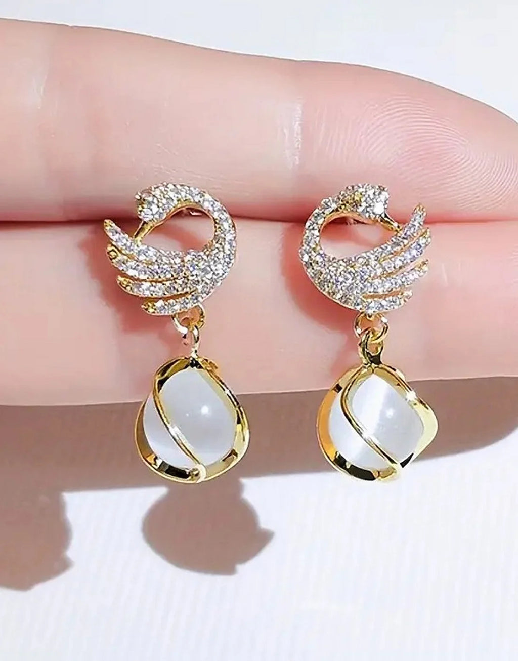 Crystal Swan Dangle Earrings - AR-114