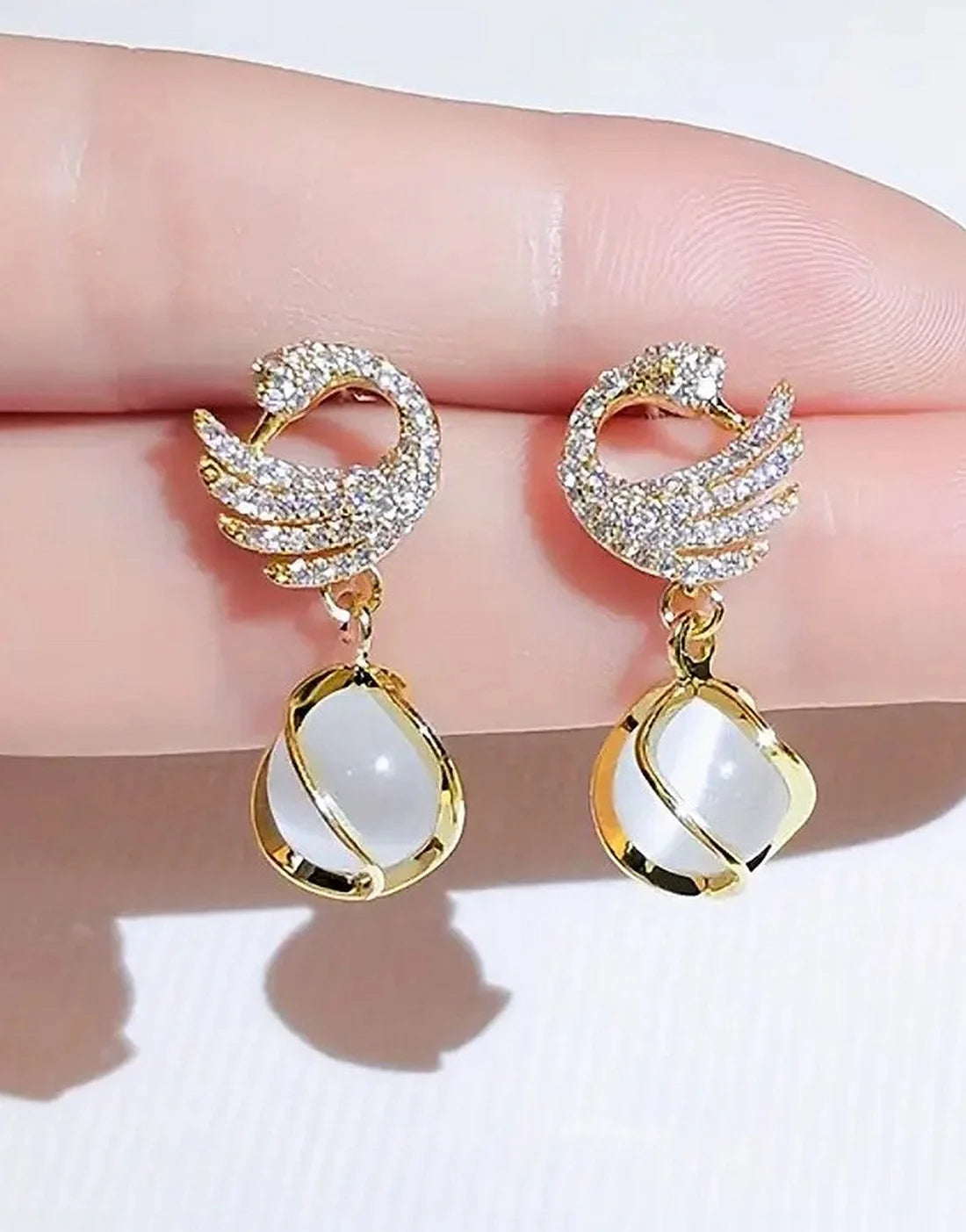 Crystal Swan Dangle Earrings - AR-114