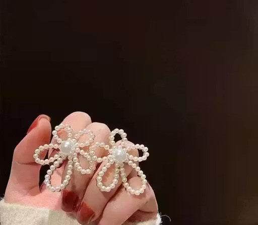 Pearl bow statement earrings - AR-162