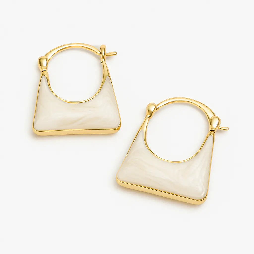Purse/Bag Shaped White Enamel Handbag Dangle Earrings - AR-98