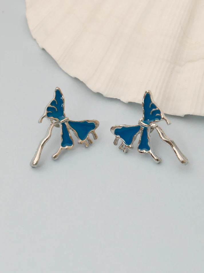 Blue butterfly enamel earrings - AR-157
