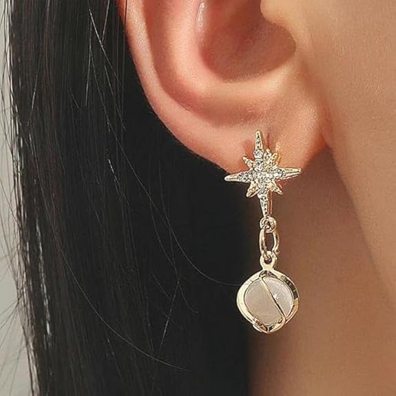 Crystal Star Pearl Drop Earrings - AR - 199