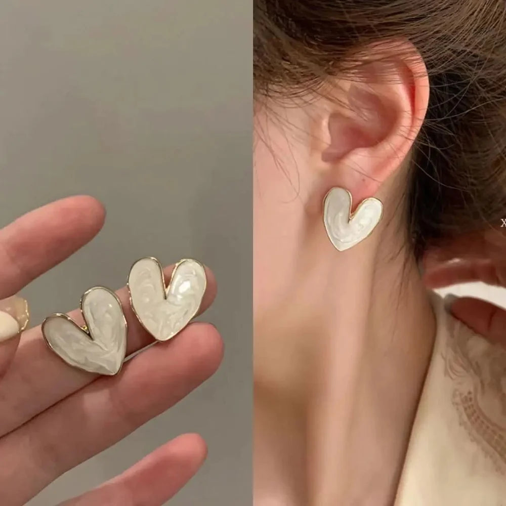 White Heart Shaped Stud Earrings - AR-26