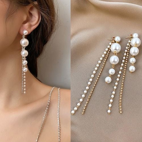 Long Pearl Drop Dangle Earrings - AR-45