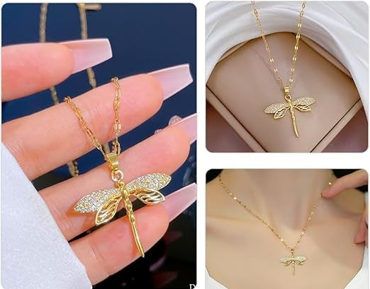 Golden Whisper Dragonfly Necklace - NK-09