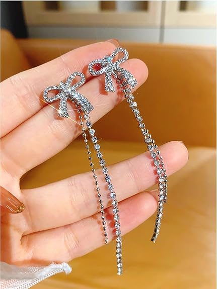 Korean Bow Chain Drop Earrings - AR-90