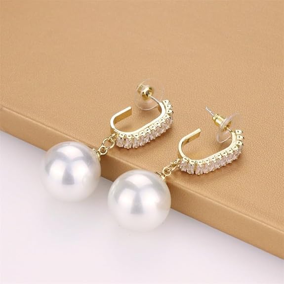 Crystal bar pearl drop earrings - AR-165