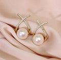 Korean Diamond Cross Pearl Earrings - AR-110