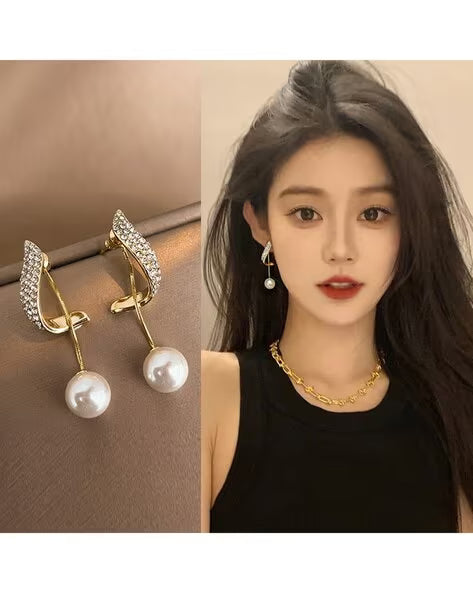 Korean-inspired Diamond Pearl Earrings - AR-112