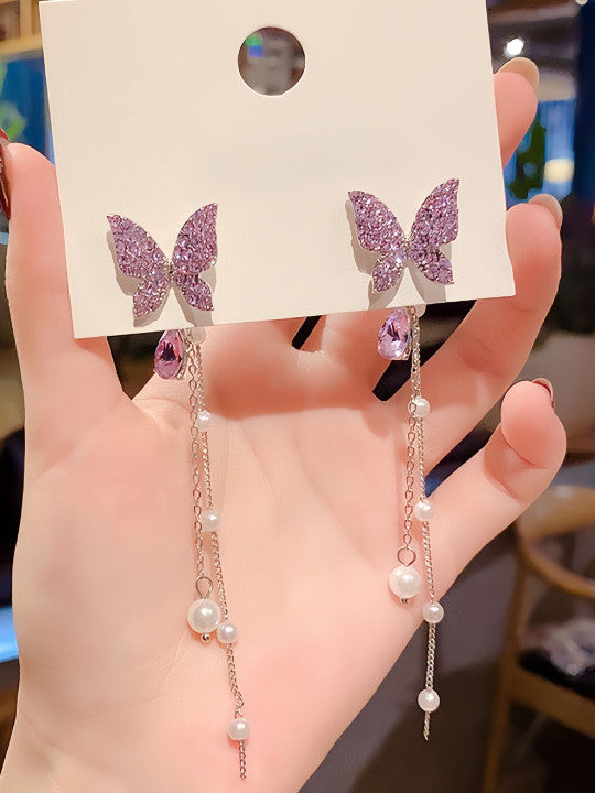 Purple Butterfly Dangle Earrings - AR-87