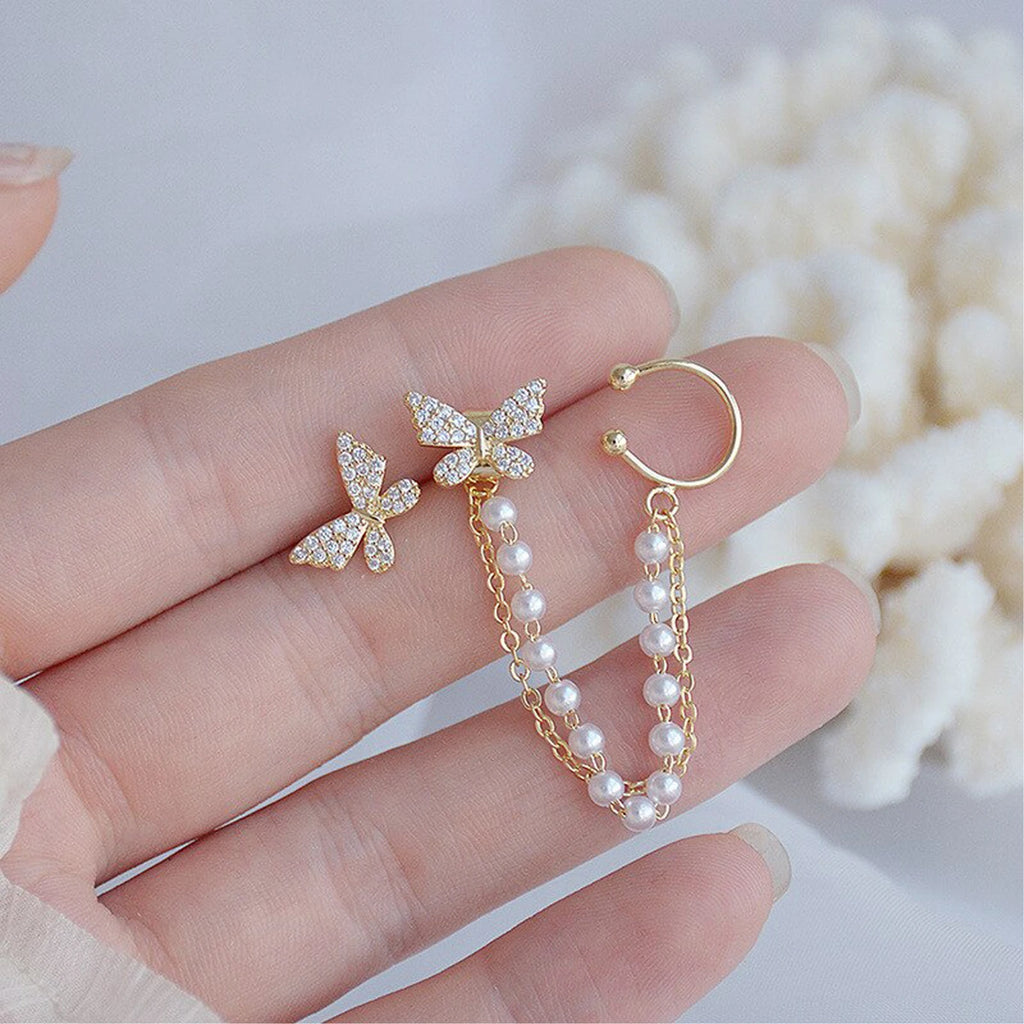 Crystal Butterfly Cuff Earrings - AR-89