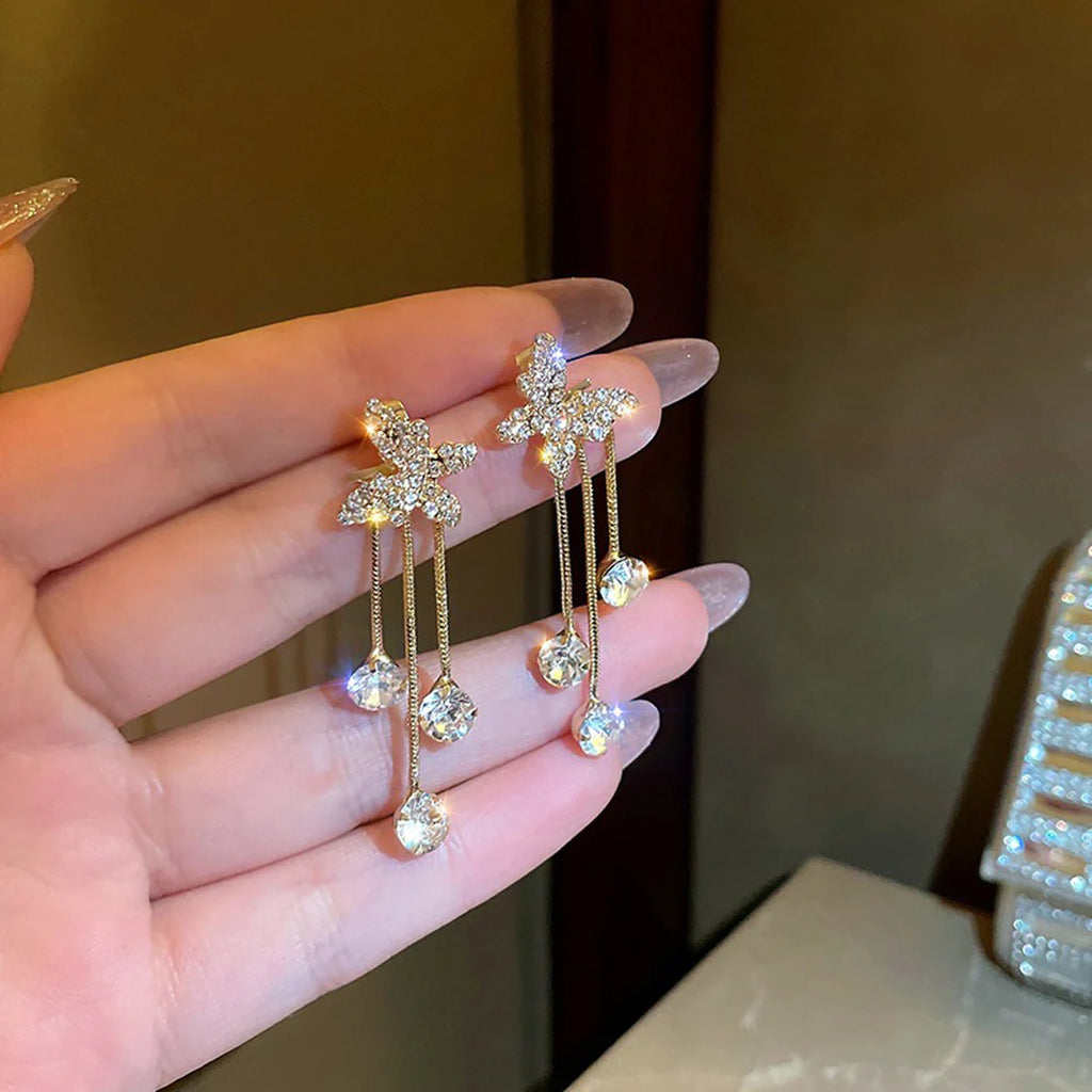 Korean Style Zircon Butterfly Dangles Earrings - AR-120
