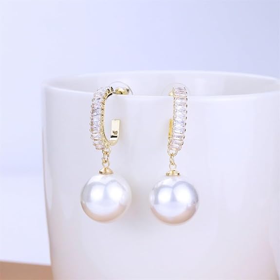 Crystal bar pearl drop earrings - AR-165
