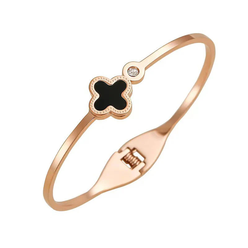 Four-Leaf Clover Crystal Gold-Plated Cuff Bracelet - BR-01
