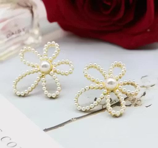 Pearl bow statement earrings - AR-162